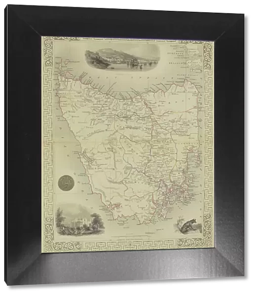 Antique map of Van Diemen Island off Australia with vignettes