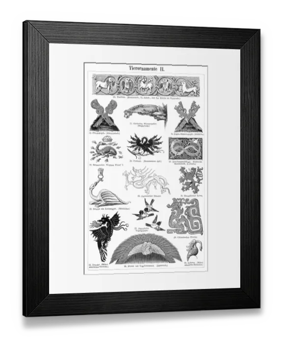Framed Print : Animal style ornaments engraving 1895 Framed Print : Animal style ornaments engraving 1895