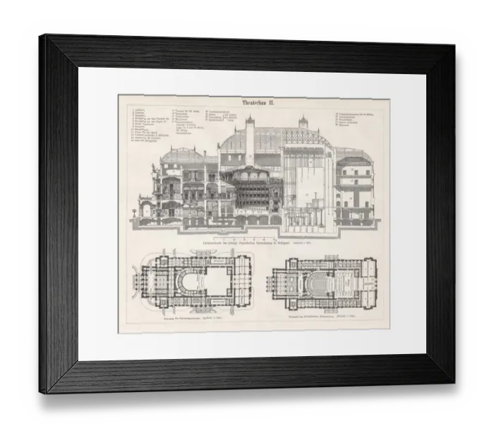Framed Print : Theater building engraving 1895
