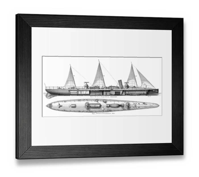 Framed Print : Torpedo bost engraving 1895 Framed Print : Torpedo bost engraving 1895