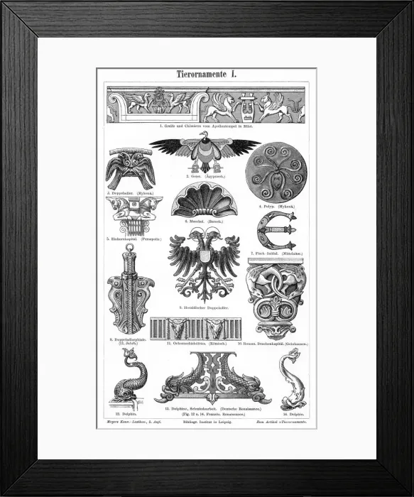 Framed Print : Animal style ornaments engraving 1895 Framed Print : Animal style ornaments engraving 1895