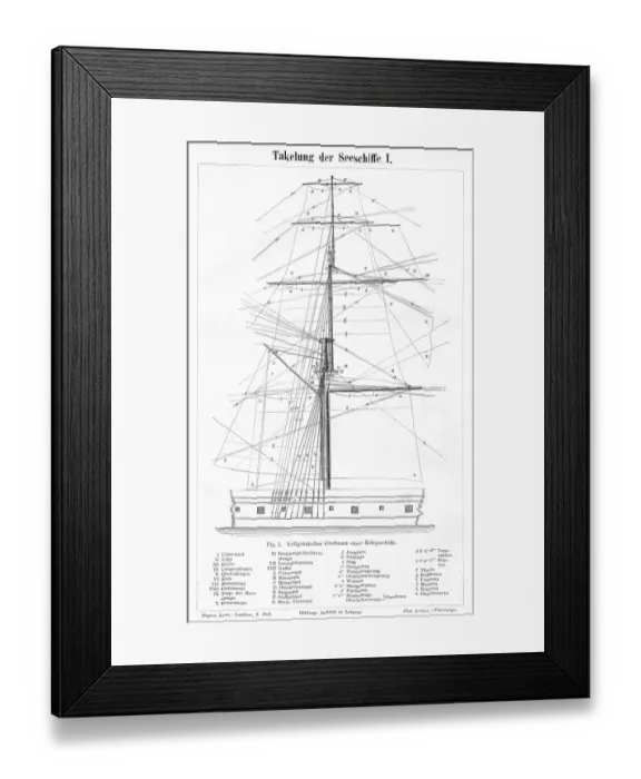 Framed Print : Fully seamed vessel sail engraving 1895 Framed Print : Fully seamed vessel sail engraving 1895