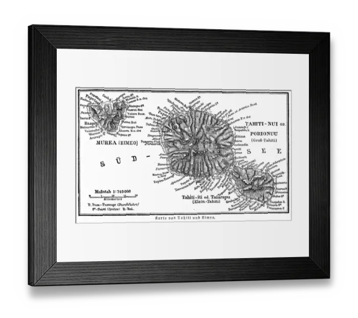Framed Print : Tahiti island map 1895 Framed Print : Tahiti island map 1895