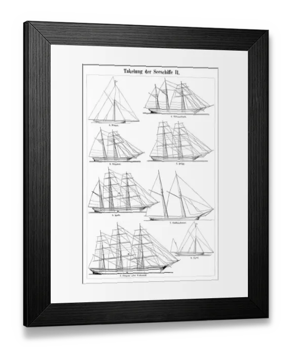 Framed Print : Sailing vessels engraving 1895 Framed Print : Sailing vessels engraving 1895