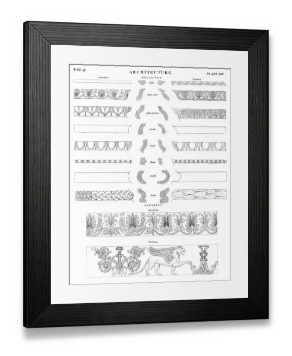 Framed Print : Antique architecture mouldings engraving 1878 Framed Print : Antique architecture mouldings engraving 1878