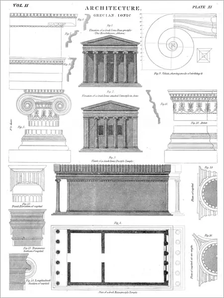 Grecian Ionic architecture engraving 1878