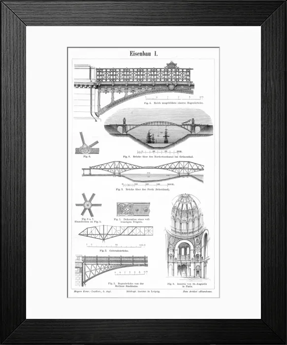 Framed Print : Iron constructions engraving 1895