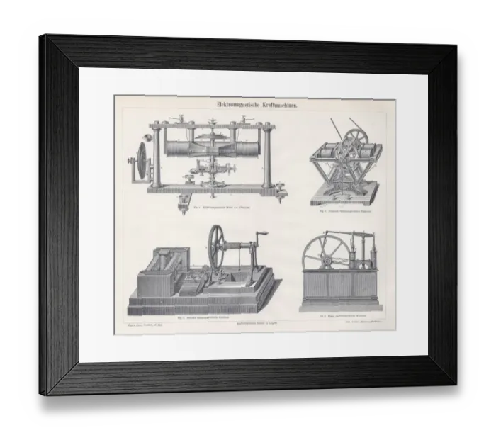 Framed Print : Electro magnetic power machine engraving 1895 Framed Print : Electro magnetic power machine engraving 1895