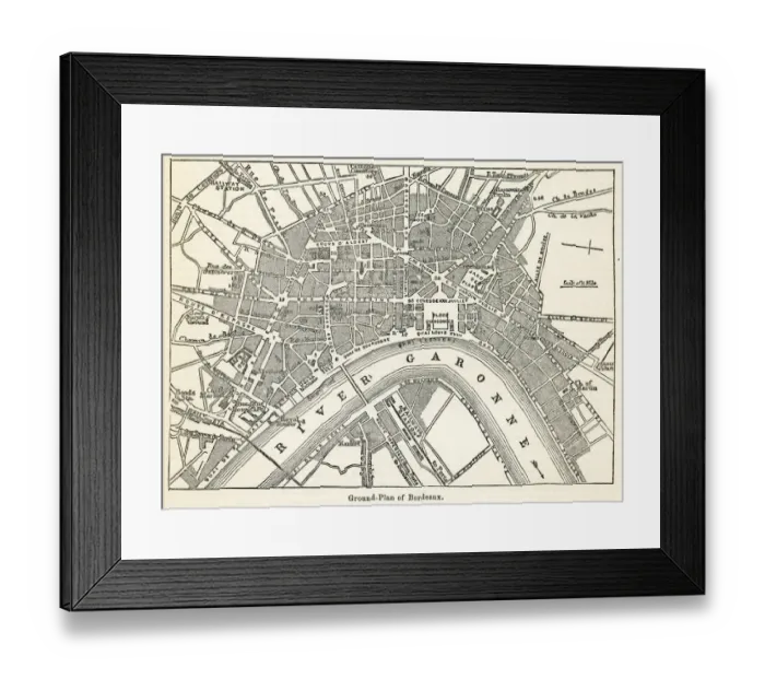 Framed Print : Bordeaux map engraving 1877 Framed Print : Bordeaux map engraving 1877