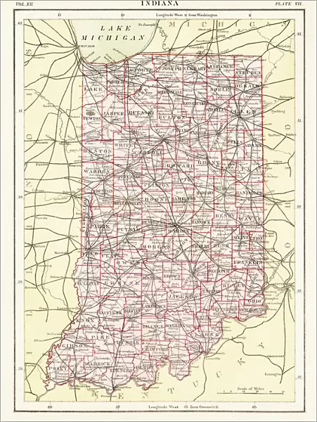 Indiana USA map 1881