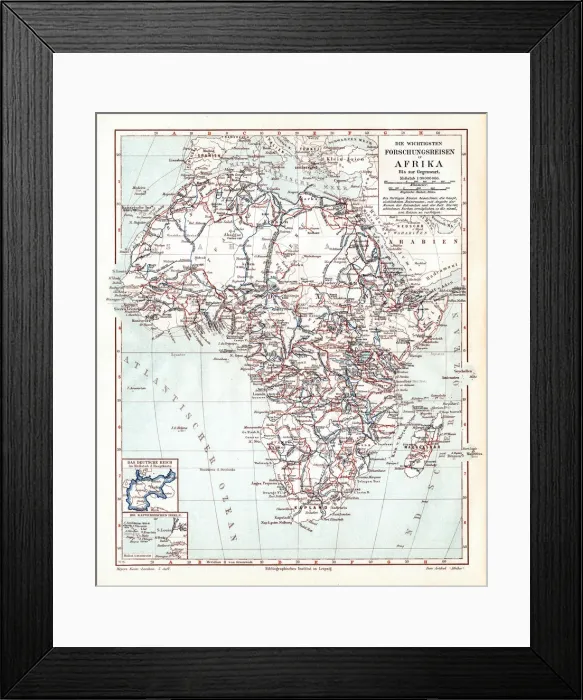 Framed Print : Main research trips in Africa 1895 Framed Print : Main research trips in Africa 1895