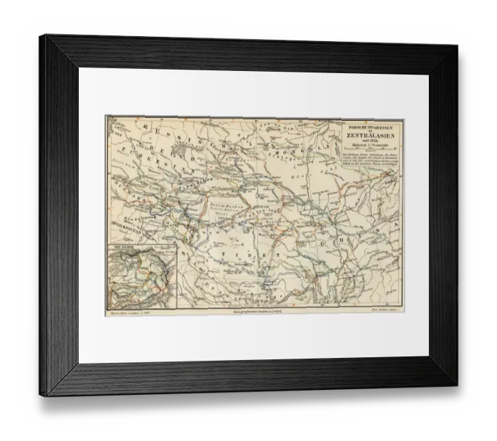Framed Print : Main research trips in central Asia 1895