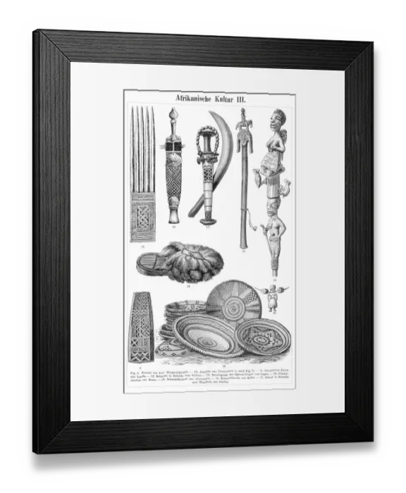 Framed Print : African old objects engraving 1895 Framed Print : African old objects engraving 1895