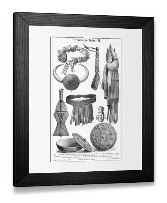 Framed Print : African old objects engraving 1895 Framed Print : African old objects engraving 1895