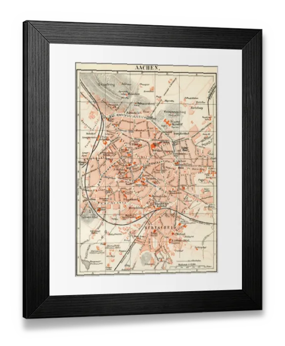 Framed Print : Aachen city map 1895 Framed Print : Aachen city map 1895