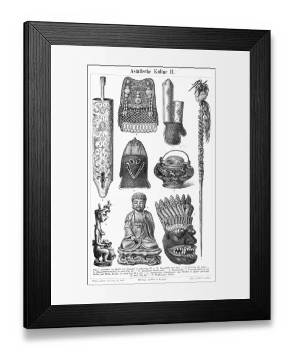 Framed Print : Asian culture objects engraving 1895 Framed Print : Asian culture objects engraving 1895