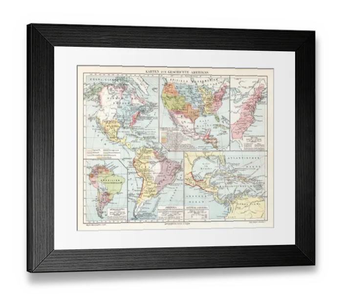 Framed Print : Map of Americas history 1895 Framed Print : Map of Americas history 1895
