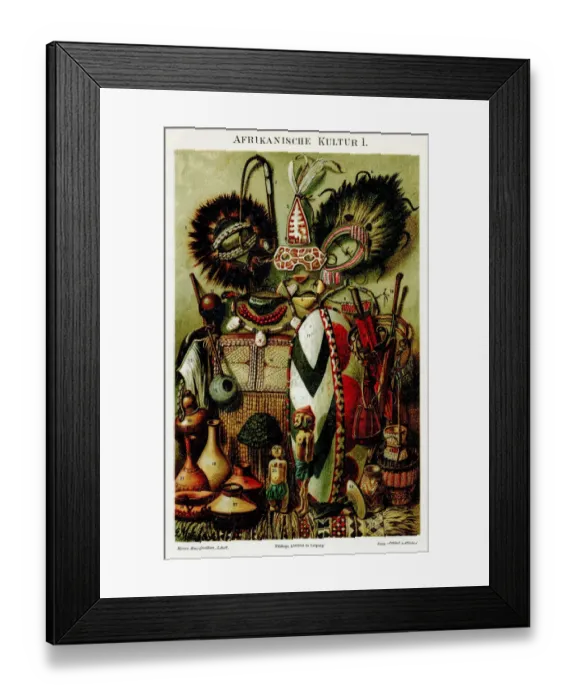 Framed Print : African old objects chromolithograph 1895 Framed Print : African old objects chromolithograph 1895