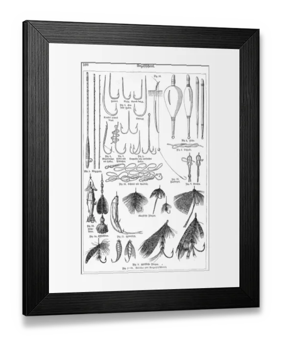 Framed Print : fish hook engraving 1895