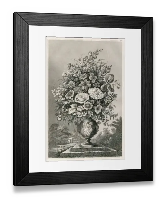 Framed Print : Flower vase engraving 1873