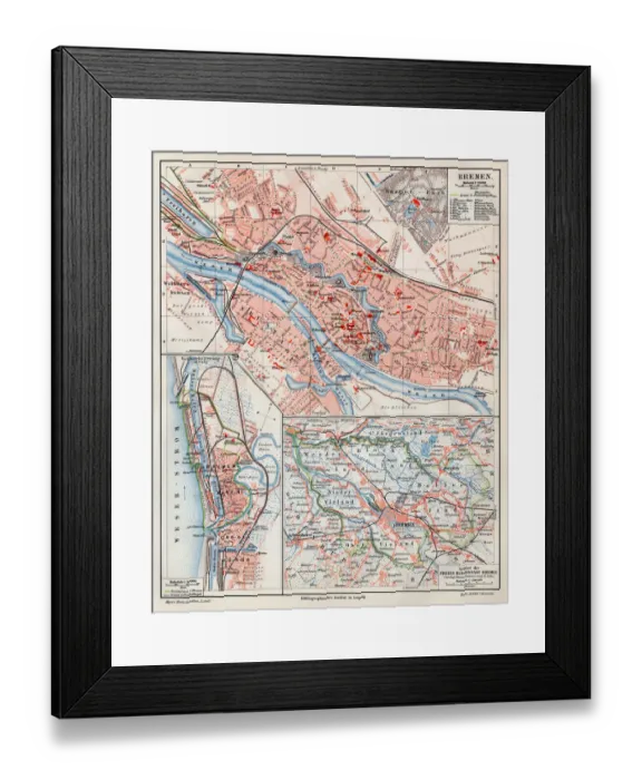 Framed Print : Bremen city map 1895