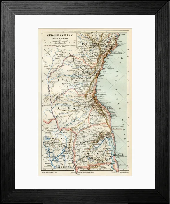 Framed Print : South Brazil map 1895 Framed Print : South Brazil map 1895