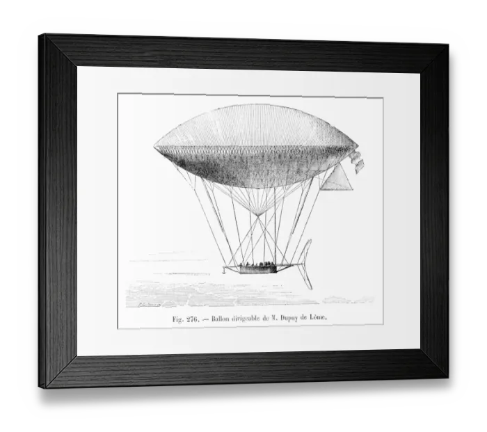 Framed Print : Balloon dirigible of Dupuy engraving 1881 Framed Print : Balloon dirigible of Dupuy engraving 1881