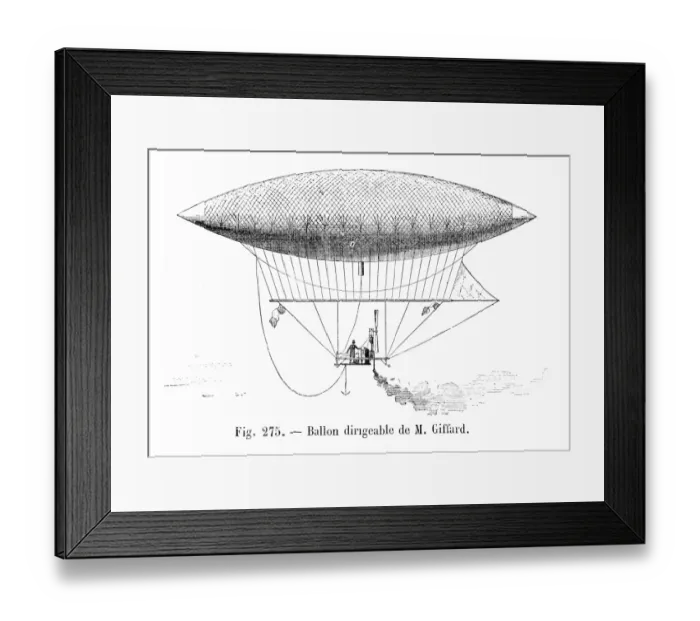 Framed Print : Balloon dirigible of Giffard engraving 1881 Framed Print : Balloon dirigible of Giffard engraving 1881