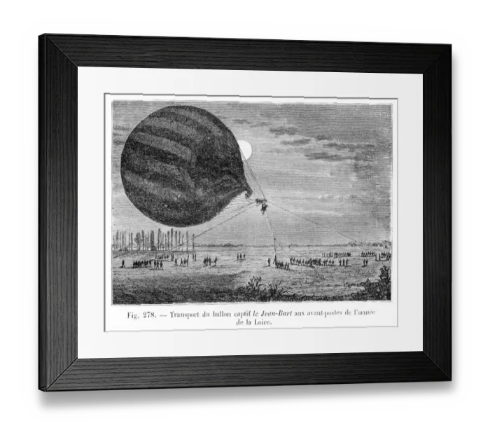Framed Print : Ballon transportation in france engraving 1881