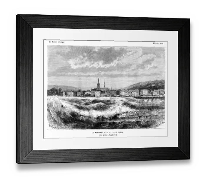 Framed Print : Tidal bore at the river Seine engraving Framed Print : Tidal bore at the river Seine engraving
