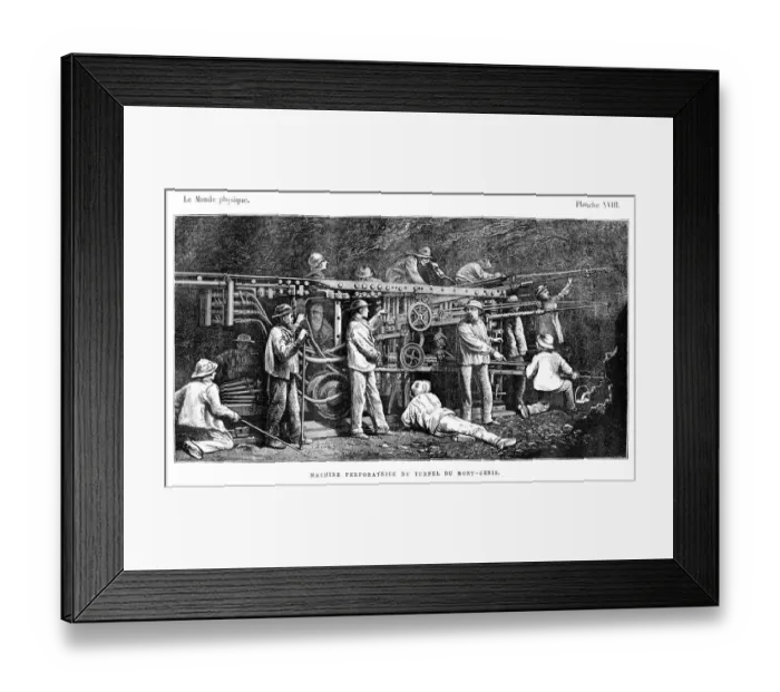 Framed Print : Perforation machine on tunnel engraving 1881 Framed Print : Perforation machine on tunnel engraving 1881
