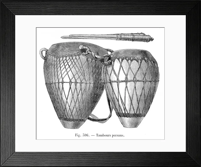 Framed Print : Persian drums engraving 1881