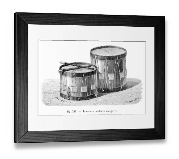 Framed Print : European military drums engraving 1881 Framed Print : European military drums engraving 1881