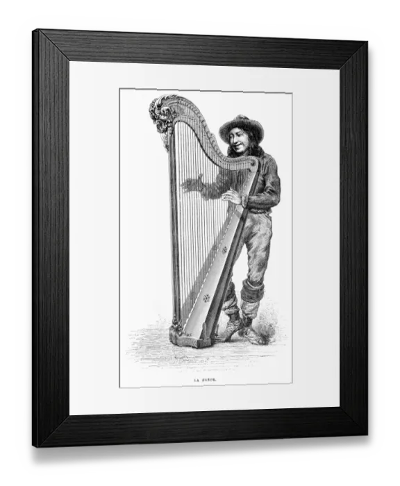 Framed Print : Harp engraving 1885 Framed Print : Harp engraving 1885