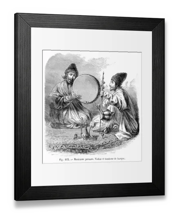 Framed Print : Persian musicians engraving 1881 Framed Print : Persian musicians engraving 1881