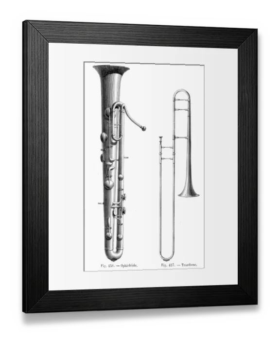 Framed Print : Brass bass and trombone engraving 1881 Framed Print : Brass bass and trombone engraving 1881