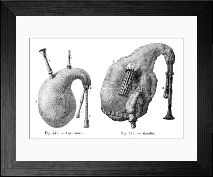 Framed Print : Bagpipe and musette engraving 1881 Framed Print : Bagpipe and musette engraving 1881