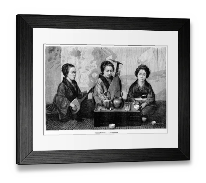 Framed Print : Japanese musicians engraving 1885 Framed Print : Japanese musicians engraving 1885