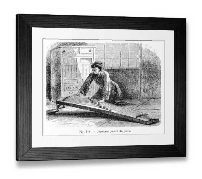Framed Print : Japanese woman playing the koto engraving 1885 Framed Print : Japanese woman playing the koto engraving 1885