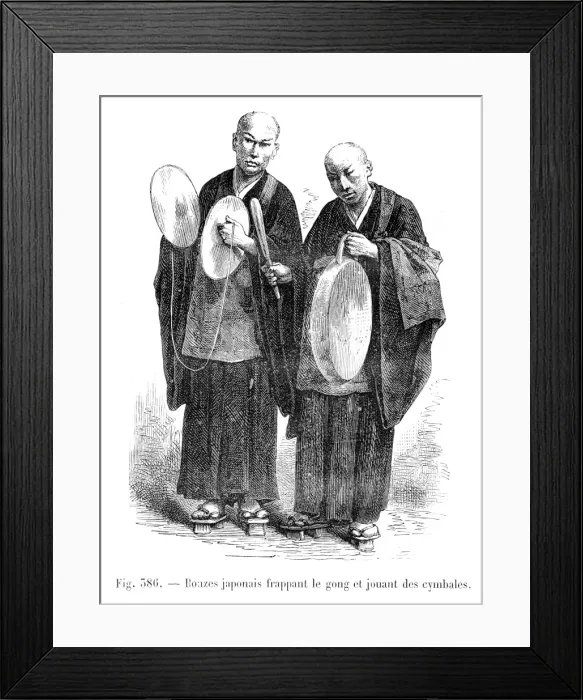 Framed Print : Japanese monks engraving 1881 Framed Print : Japanese monks engraving 1881