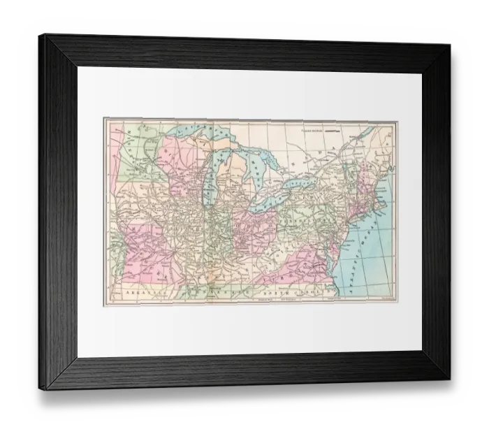 Framed Print : Routes of travel in the United States map 1875 Framed Print : Routes of travel in the United States map 1875