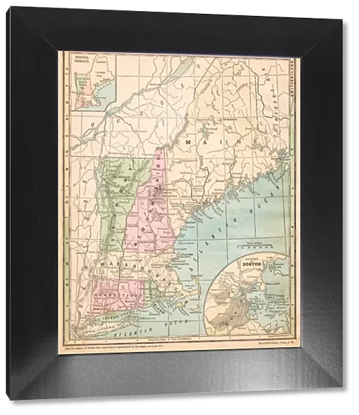 USA New England states map 1875