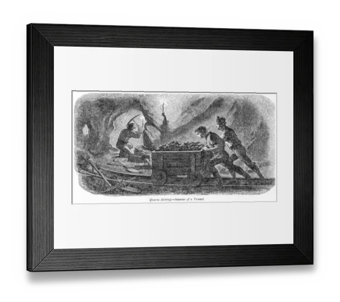 Framed Print : Quartz mining engraving 1875 Framed Print : Quartz mining engraving 1875