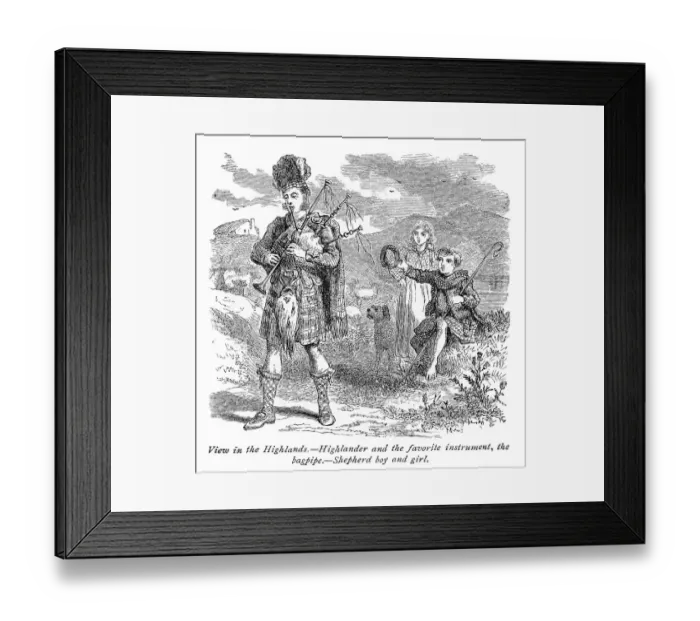 Framed Print : Bagpiper player engraving 1875 Framed Print : Bagpiper player engraving 1875