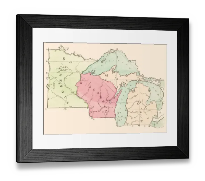 Framed Print : USA states map 1875 Framed Print : USA states map 1875