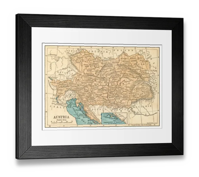 Framed Print : Austria map 1875 Framed Print : Austria map 1875