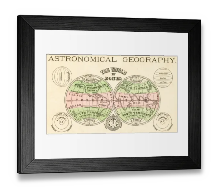 Framed Print : Astronomical geography map 1875 Framed Print : Astronomical geography map 1875