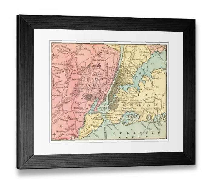 Framed Print : New York and Jersey map 1875 Framed Print : New York and Jersey map 1875