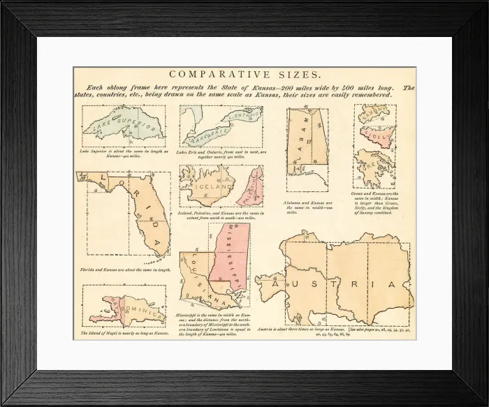 Framed Print : Comparative sizes map 1875 Framed Print : Comparative sizes map 1875