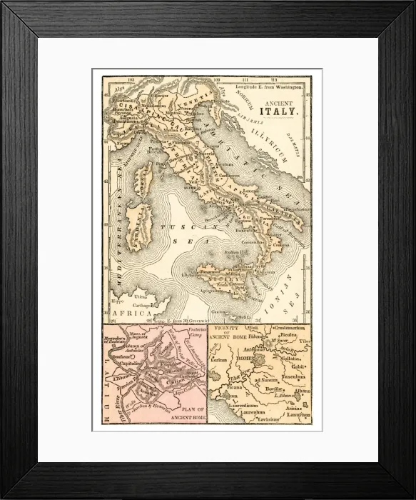 Framed Print : Ancient Italy map 1875 Framed Print : Ancient Italy map 1875